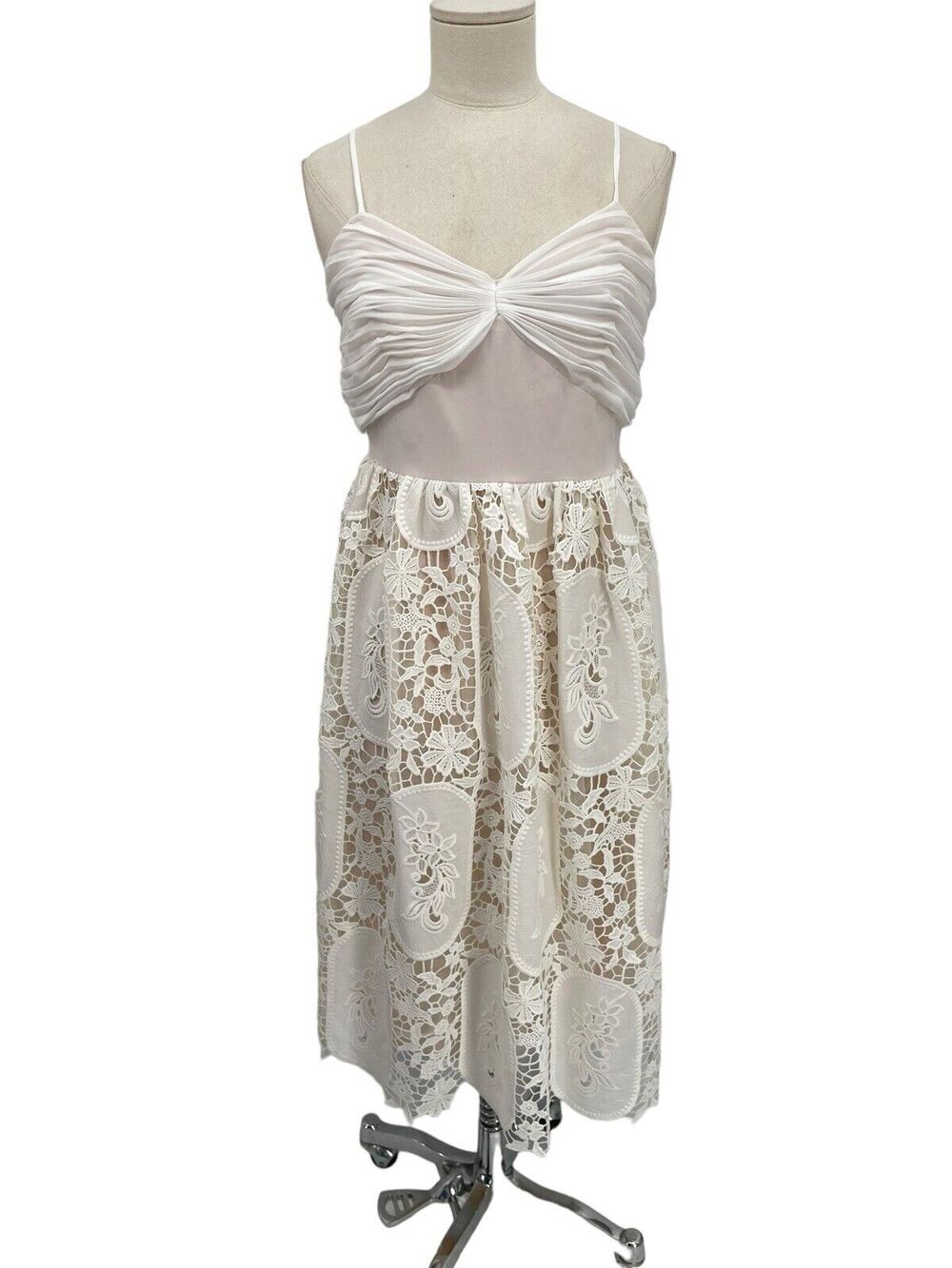NWT ASOS Dress White Lace Chiffon Midi Size 6